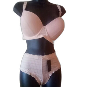 Youmita Nude Jacquard Print 40DD Bra/2X Hipster Set NWT